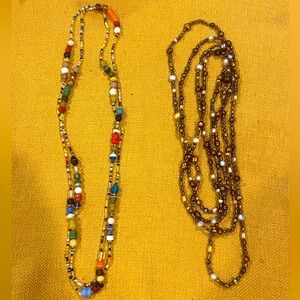 2 Long Multi-Color Beaded Necklaces 23” & 35”